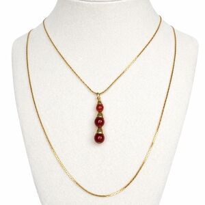 Vintage Park Lane Red Bead Drop Necklace Gold Tone Dainty 90s Minimalist